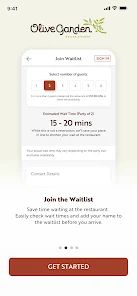 Olive Garden application order screen on iPhone